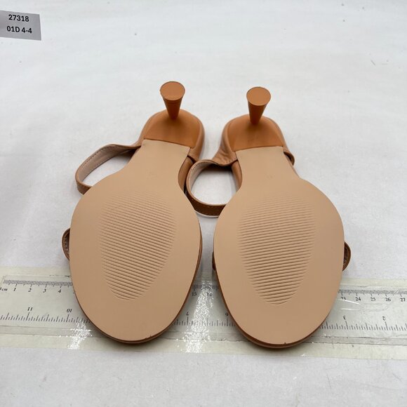 miss left Brown Open Toe Two Straps Mules Backless Slip On Mid Thin Heel Sandals - Picture 7 of 8